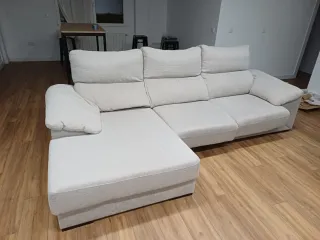 Sofá Chaise Longe Beige Tela