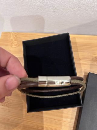 Pulsera cuero hombre Secrets marrón/plata