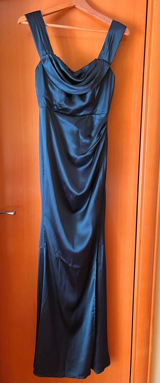 Vestido largo invitada boda verde azulado