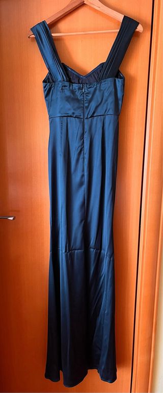 Vestido largo invitada boda verde azulado