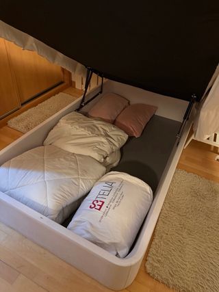 Cabecero, mesilla y canapé madera/tela