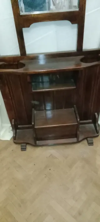 Paragüero con espejo de madera y cristal