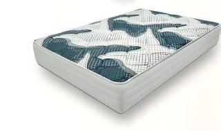 Colchón de tela gris y blanco