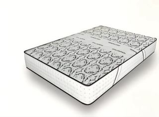 Colchón de tela gris y blanco