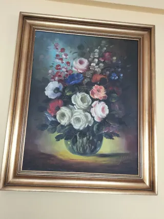 Cuadro pintado al óleo.Motivo floral.