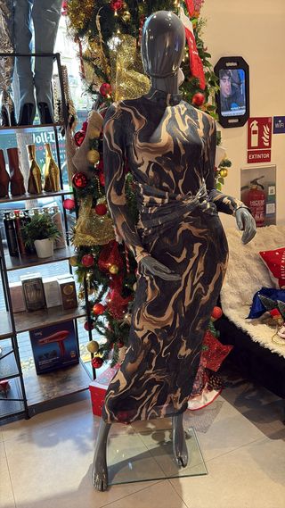 Vestido largo lentejuelas dorado multicolor