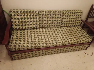 Sofá Cama Vintage Madera y Tela