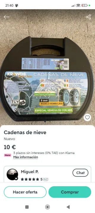 Cadenas de nieve 9mm para coche