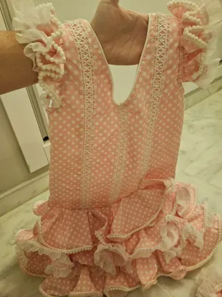 Traje Flamenco Niña Rosa Lunares