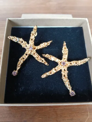 Pendientes Estrella de Mar Dorados con Lila