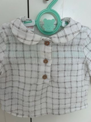 Camisa bebé cuadros blanca 68cm