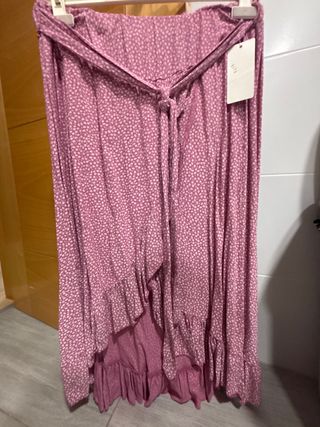 Falda larga estampada rosa