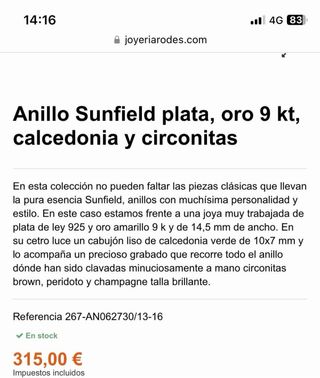 Anillo SUNFIELD Plata Turquesa Sin Uso