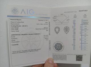 Diamante Pera 0.27cts Certificado AIG