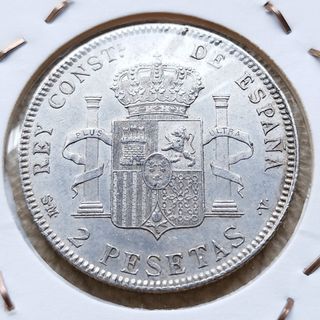 Rare e perfette monete da 2 pesetas in argento 1905*05
