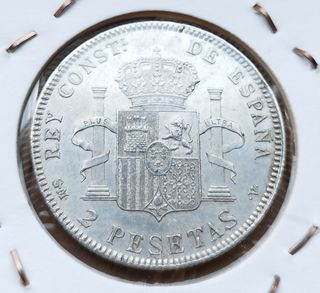 Rare e perfette monete da 2 pesetas in argento 1905*05