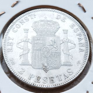 Rare e perfette monete da 2 pesetas in argento 1905*05