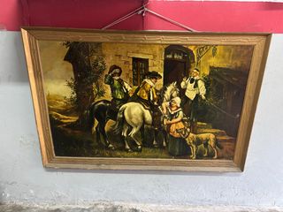 Cuadro antiguo escena rural caballos