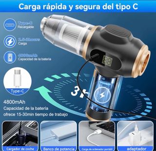 Aspirador Potente 15000Qa Coche/Casa USB-C