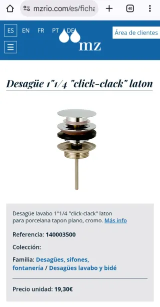 Pack 2 Desagües Click-Clack 1 1/4 MZ del Rio