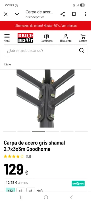 Carpa Gris 3x3x2.7m Goodhome