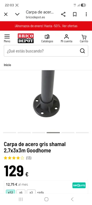 Carpa Gris 3x3x2.7m Goodhome