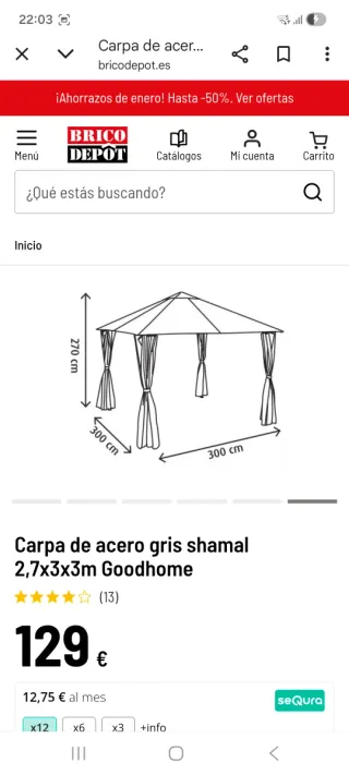 Carpa Gris 3x3x2.7m Goodhome