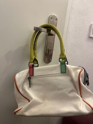 Bolso de cuero y lona multicolor