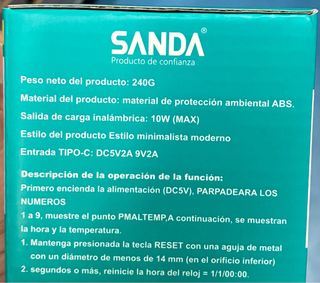 Despertador Digital SANDA con Cargador Inalámbrico