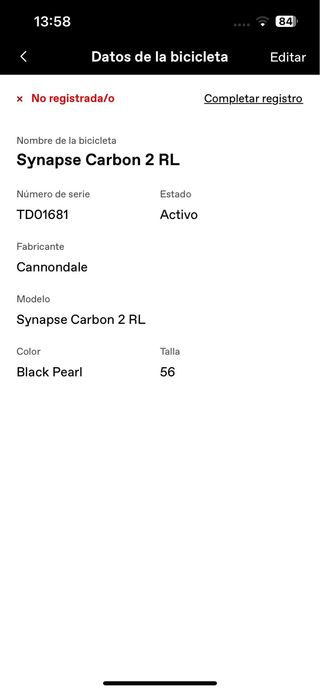 Bicicleta Cannondale Synapse Carbon 2 RL Talla 56