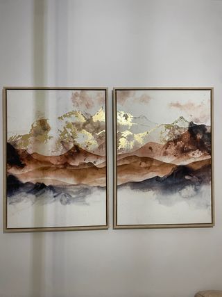 Set 2 Quadri Montagne Acquerello Dorato