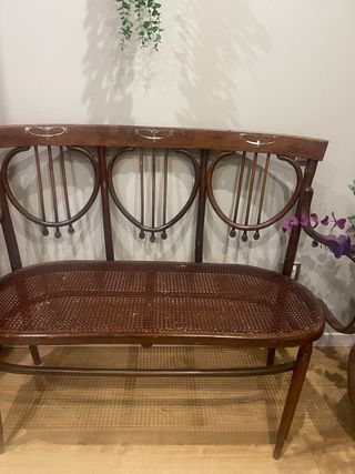 Banco Thonet Antiguo Madera y Rattan