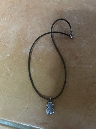 Collar Tous Oso Plata y Cordón Marrón