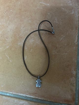 Collar Tous Oso Plata y Cordón Marrón