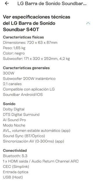 Barra de Sonido LG Negra sin estrenar