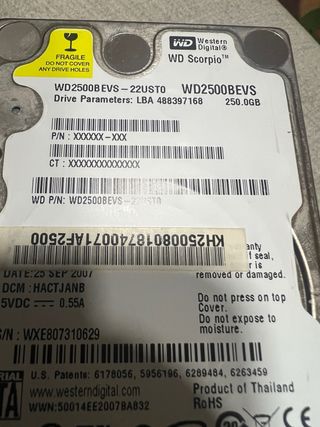 2 Discos Duros Western Digital 320GB y 250GB.