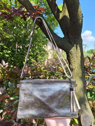 Borsetta/Pochette color tortora/oro in vera pelle