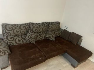 Sofá Chaiselongue Tela Marrón y Gris