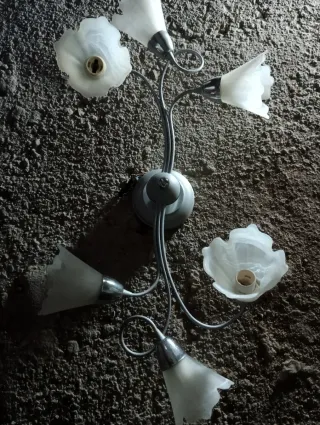 Lámpara de techo plateada con tulipas de cristal