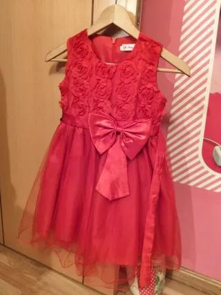 Vestido niña Ai Meng rojo flores lazo talla 5/6 añ