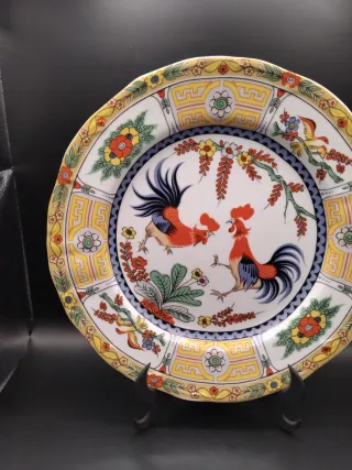 Plato decorativo vintage gallos cerámica