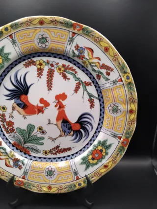 Plato decorativo vintage gallos cerámica