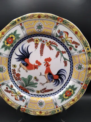 Plato decorativo vintage gallos cerámica