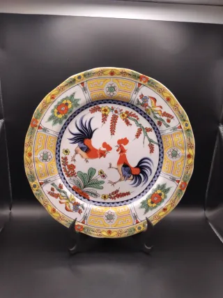 Plato decorativo vintage gallos cerámica