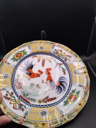 Plato decorativo vintage gallos cerámica