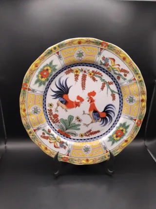 Plato decorativo vintage gallos cerámica