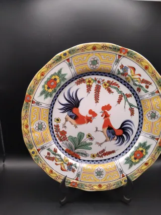 Plato decorativo vintage gallos cerámica
