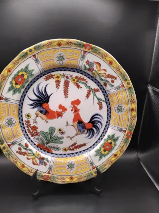 Plato decorativo vintage gallos cerámica