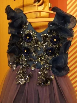 Vestido fiesta niña azul/morado T. 5/6 años