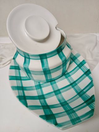 Cerámicas del Castro Vajilla Cuadros Turquesa